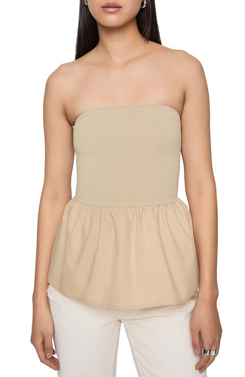 Ruthie Mixed Media Strapless Peplum Top
