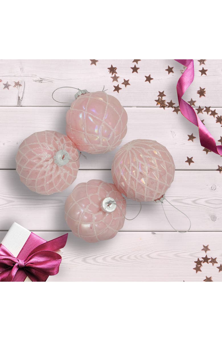 Northlight Glittered Geometric Iridescent Glass Ball Christmas Ornaments - 3" (80mm) - Pink  - 4ct, Alternate, color, Pink