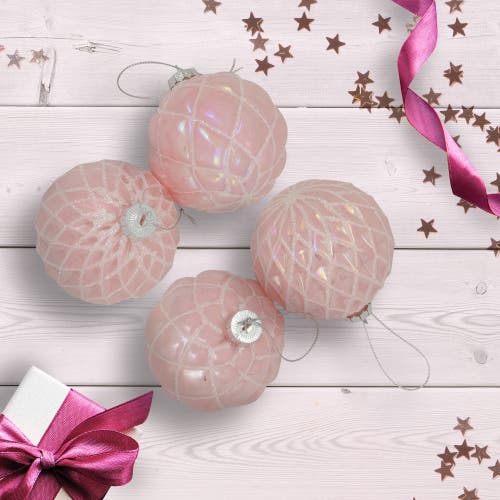 Northlight Glittered Geometric Iridescent Glass Ball Christmas Ornaments In Pink