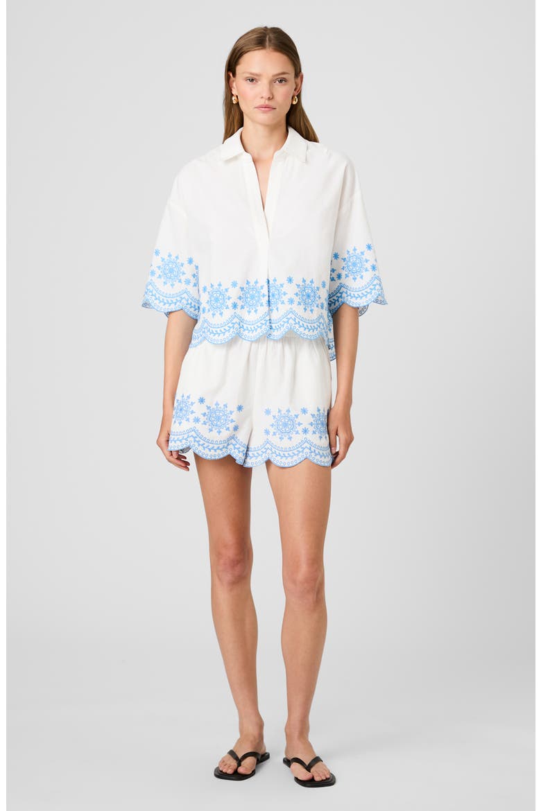 Alissa Embroidered Cotton Top, Alternate, color, WHITE/ POOLSIDE BLUE