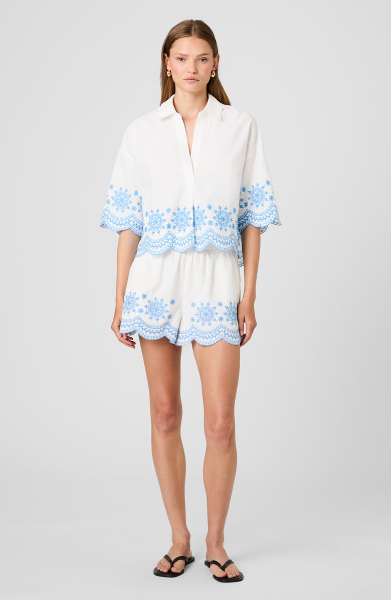French Connection Alissa Embroidered Cotton Top, Alternate, color, White/ Poolside Blue