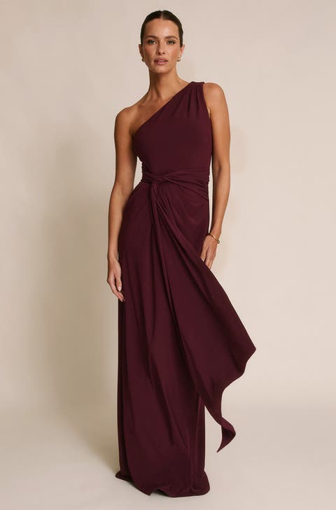 One Shoulder Drape Stretch Bridesmaid