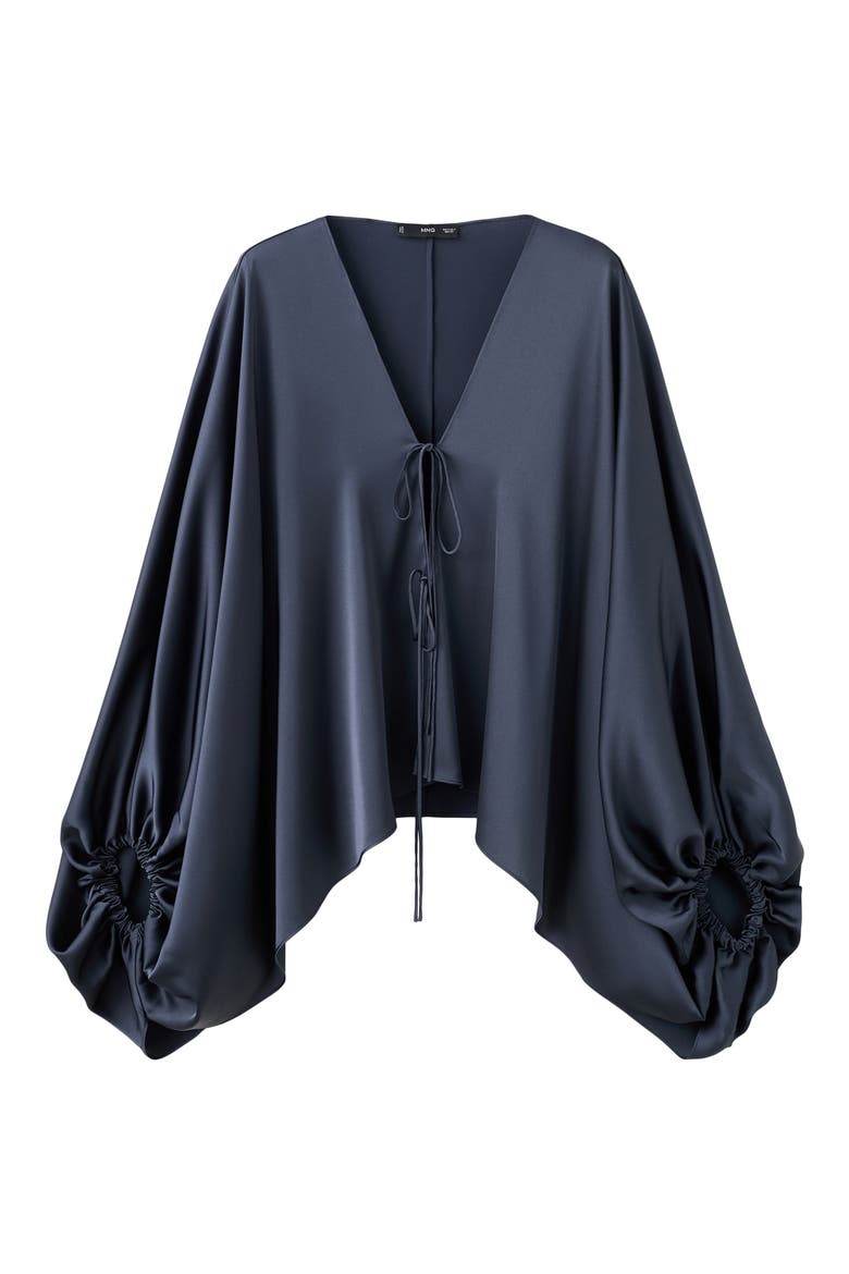 Puff Sleeve Satin Top, Alternate, color, NIGHT BLUE