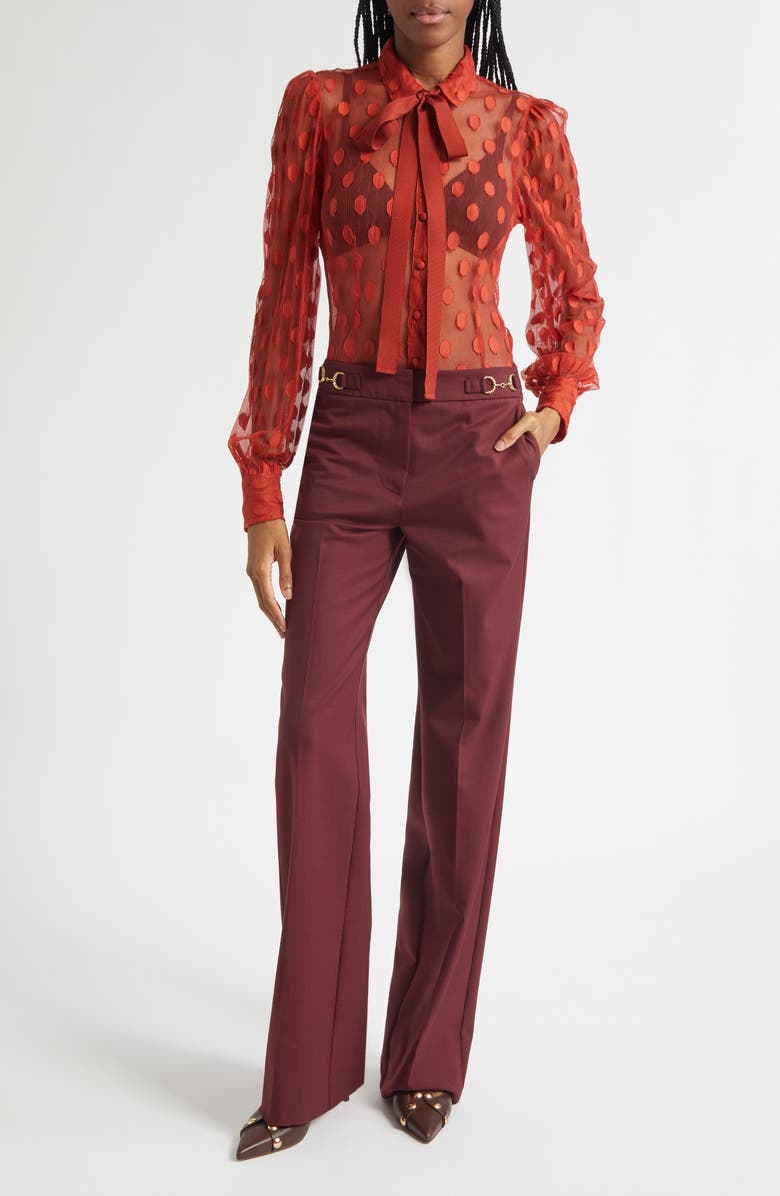 Ulla Johnson Soraya Dot Sheer Mesh Button-Up Shirt, Alternate, color, Ruby