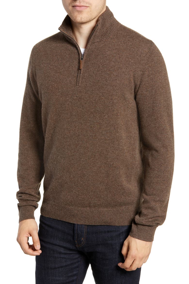 Cashmere Quarter Zip Pullover Sweater, Main, color, BROWN KONA