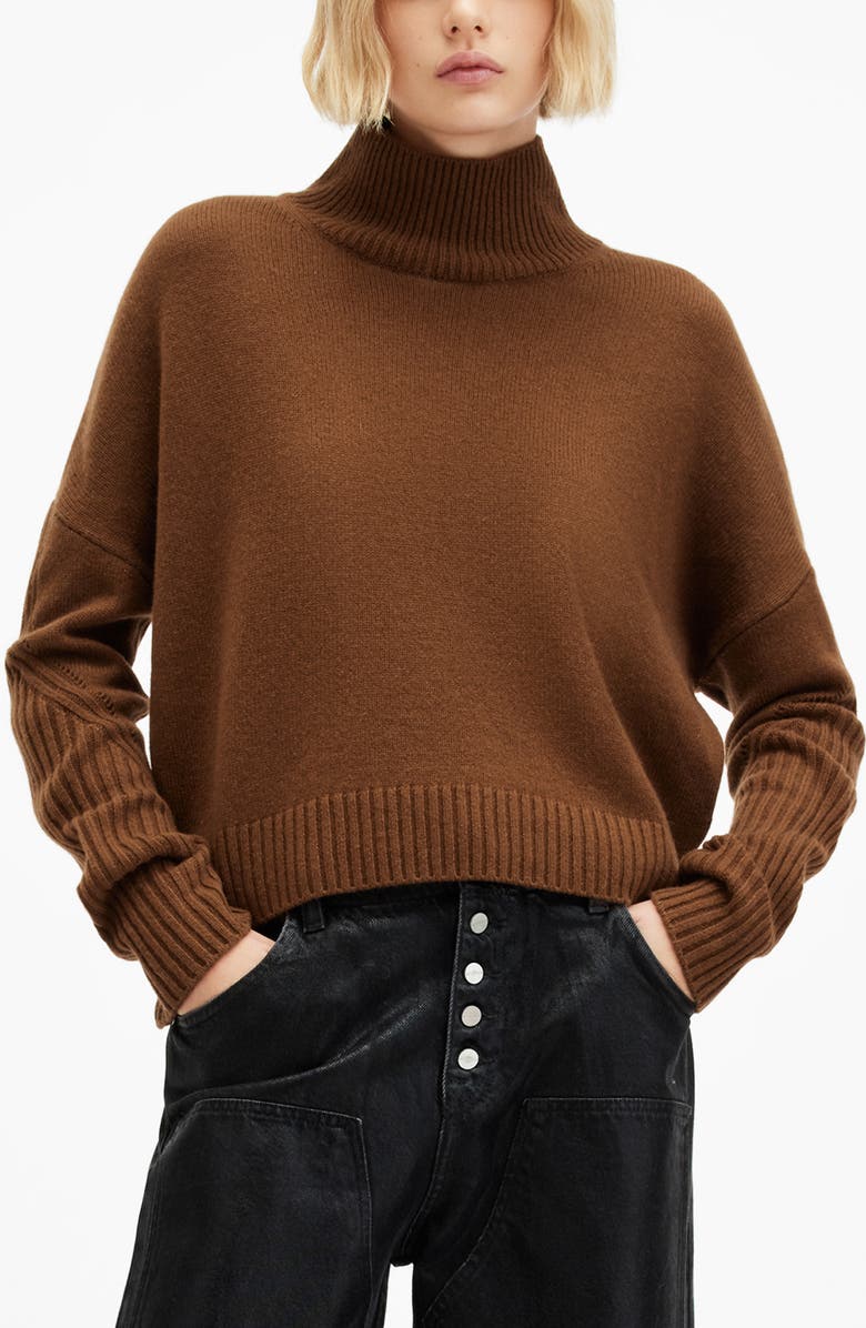 AllSaints Ines Cashmere & Wool Turtleneck Sweater, Main, color, Sugar Brown