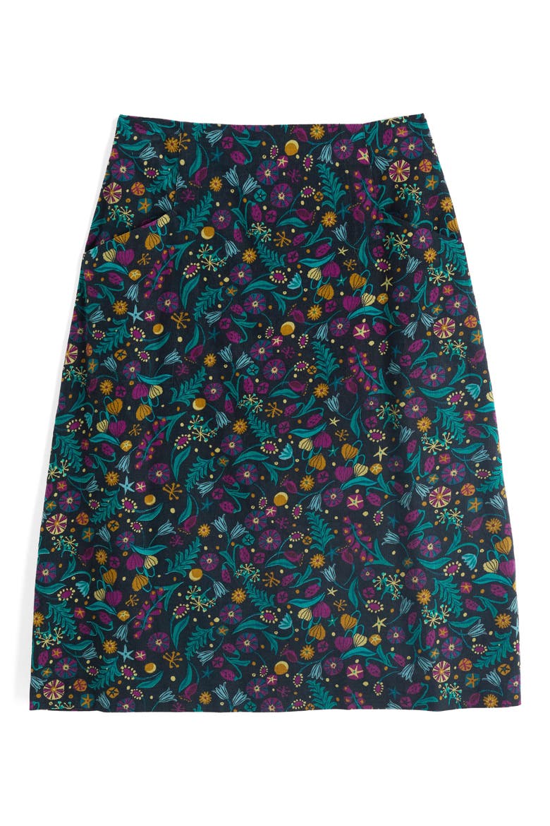 Forest View Floral Organic Cotton Corduroy A-Line Skirt, Alternate, color, ILLUMINATED GARDEN ONYX
