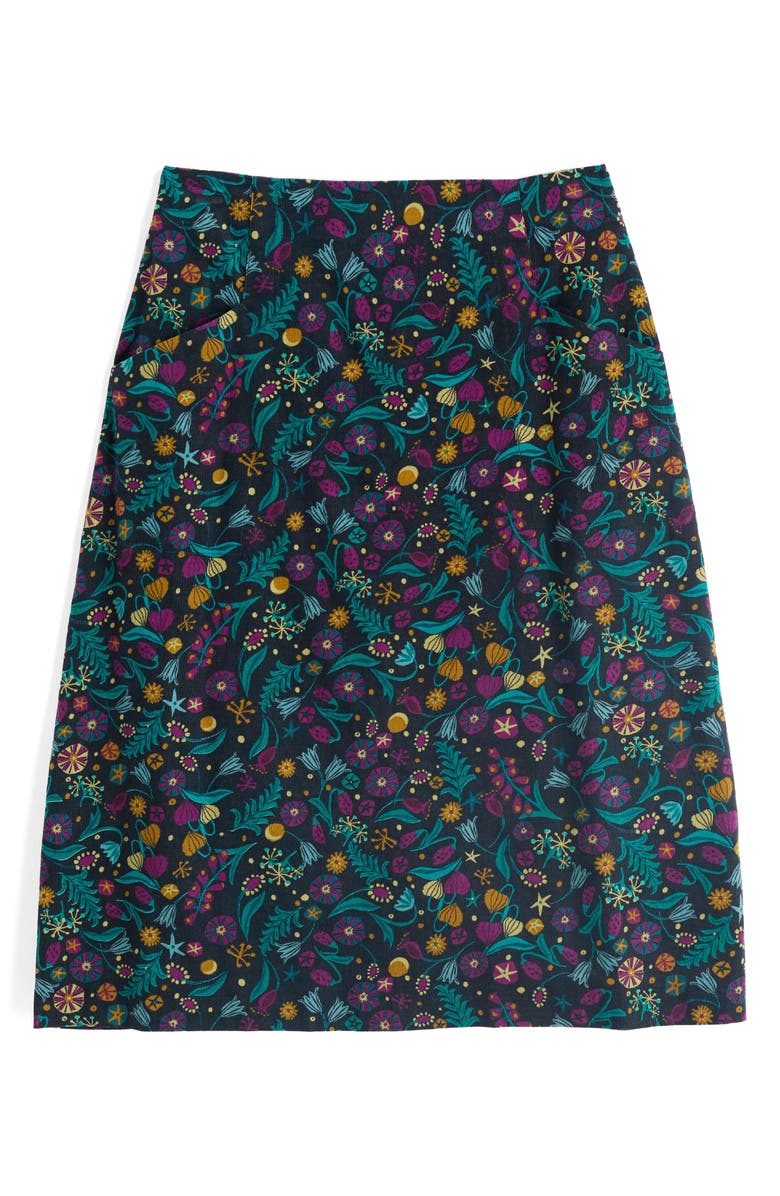Seasalt Cornwall Forest View Floral Organic Cotton Corduroy A-Line Skirt, Alternate, color, Illuminated Garden Onyx