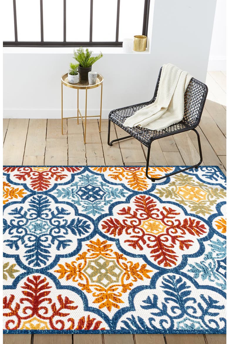 Cassis Ornate Ogee Trellis Indoor/Outdoor Area Rug, Alternate, color, Blue/Multi