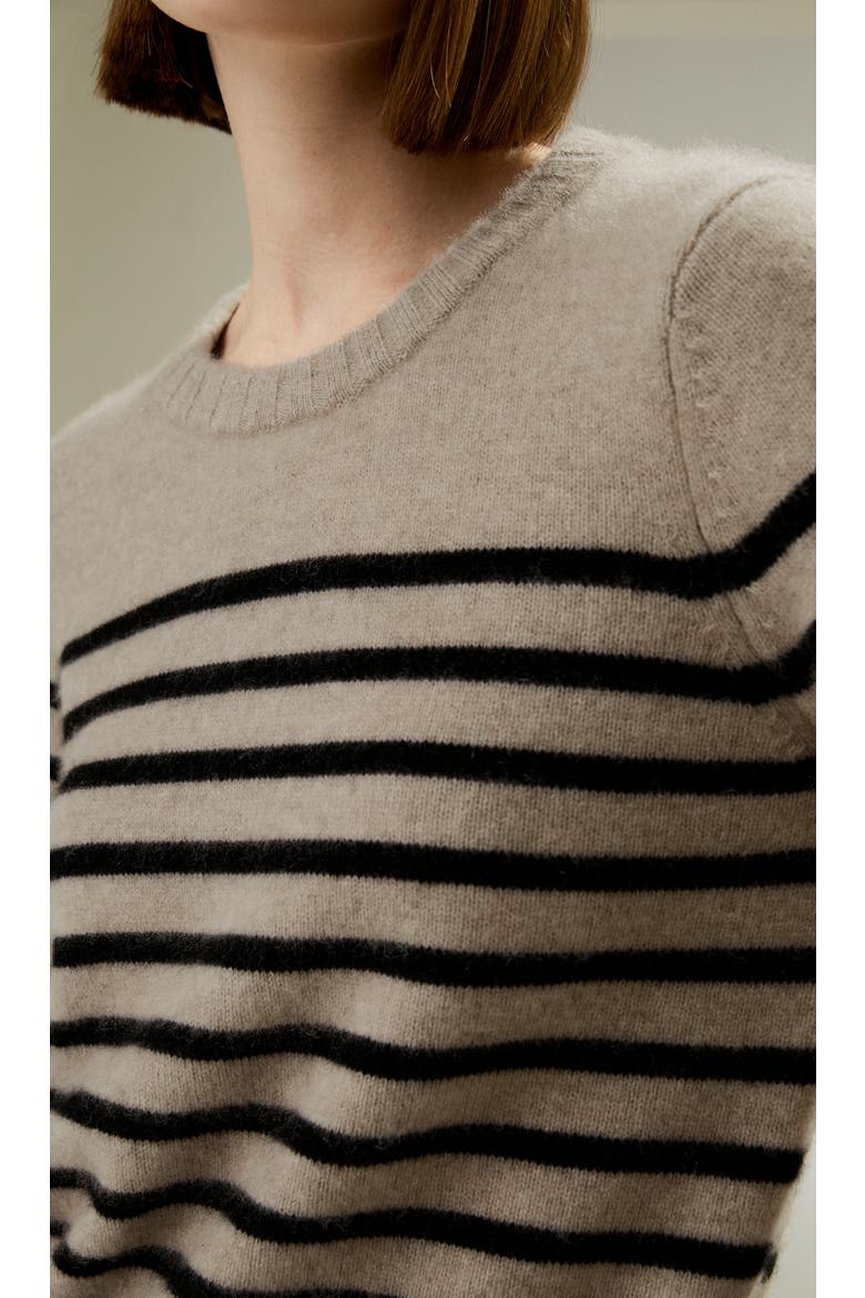 Women's Striped Round Collar Cashmere Sweater, Alternate, color, Brown