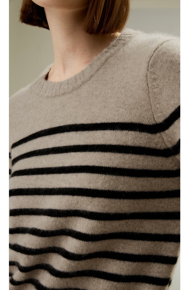 Lilysilk Women's Striped Round Collar Cashmere Sweater, Alternate, color, Brown