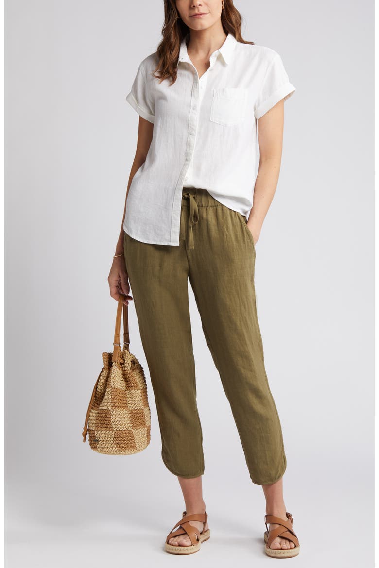 Linen Blend Camp Shirt, Main, color, WHITE