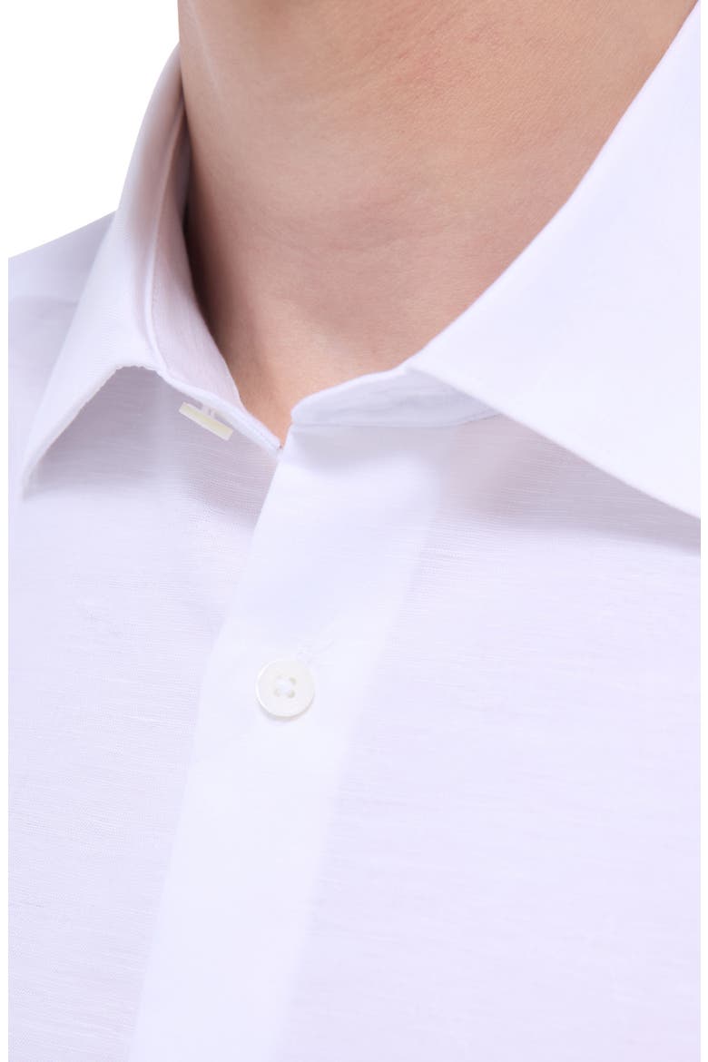 Orson Palm Tree Pattern Solid Short Sleeve Cotton & Linen Button-Up Shirt, Alternate, color, WHITE