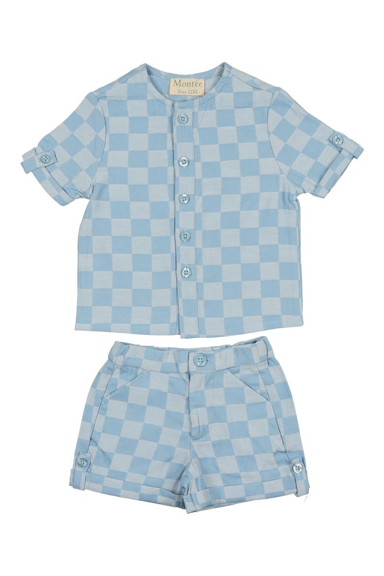 Denim Check Shirt & Shorts Set, Main, color, LIGHT BLUE