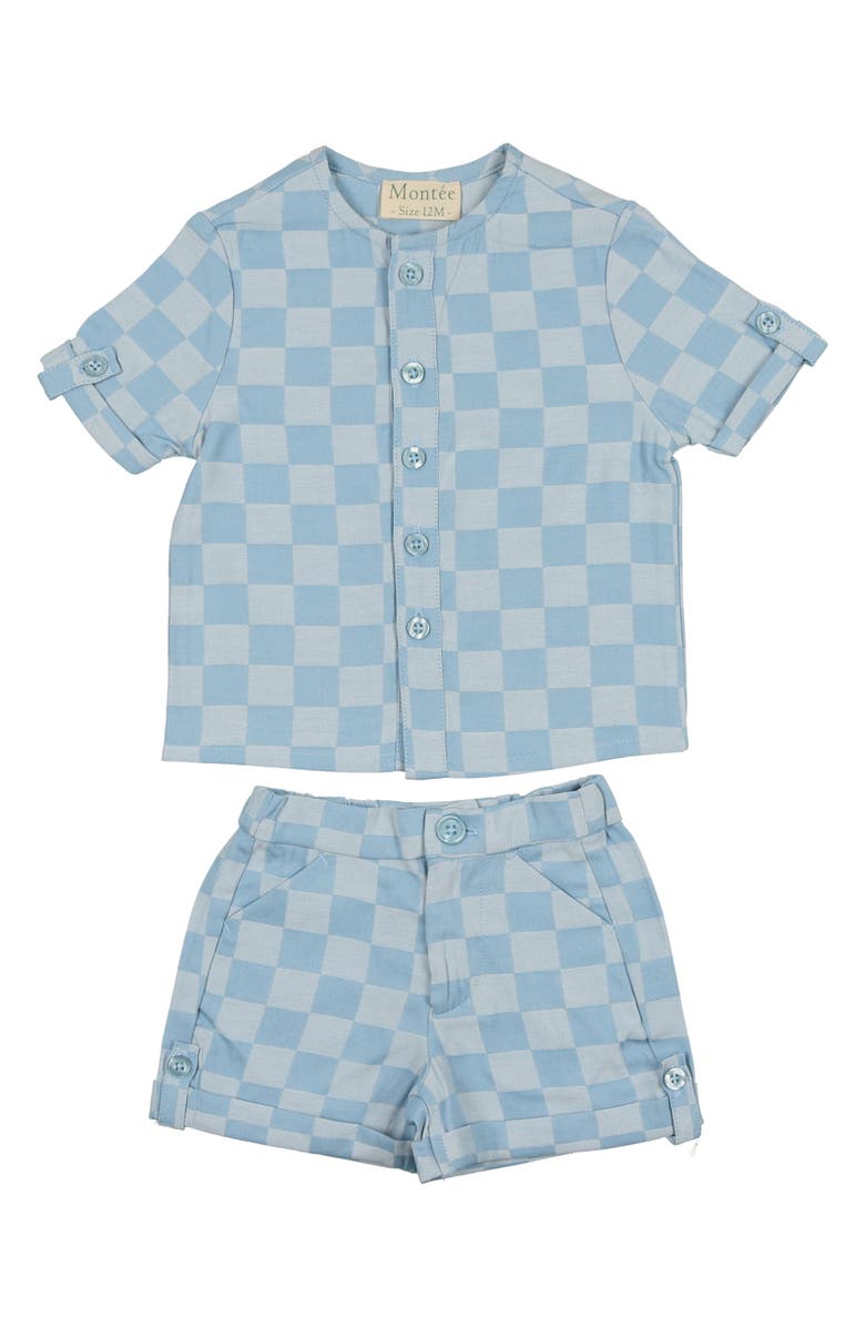 Manière Kids' Check Button-Up Shirt & Shorts Set, Main, color,