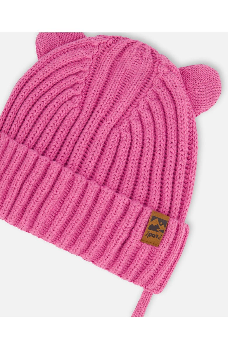 Deux par Deux Baby Girl's Baby Knit Hat With Strings Vibrant Pink, Alternate, color, 