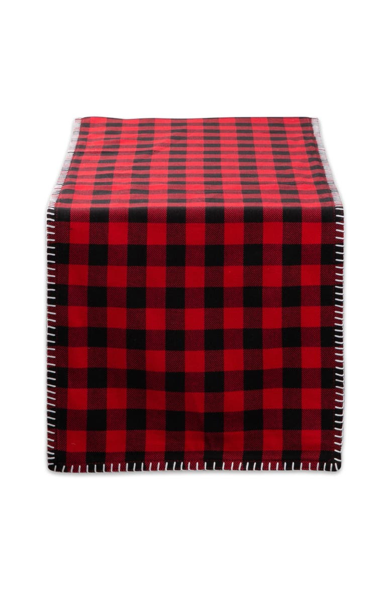 Christmas Buffalo Check Embroidered Table Runner, Main, color, Black/Red
