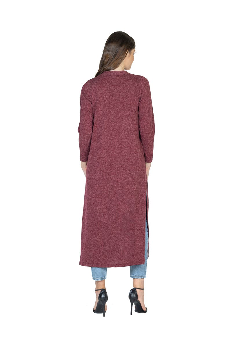 24seven Comfort Apparel Womens Long Duster Open Front Knit Cardigan, Alternate, color, Wine
