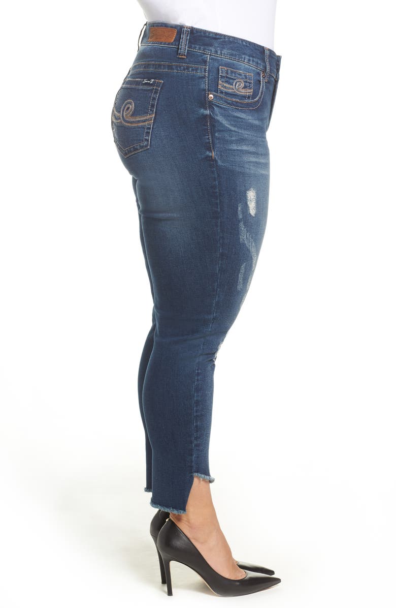 Seven7 Distressed Slant Raw Hem Skinny Jeans, Alternate, color, Howland