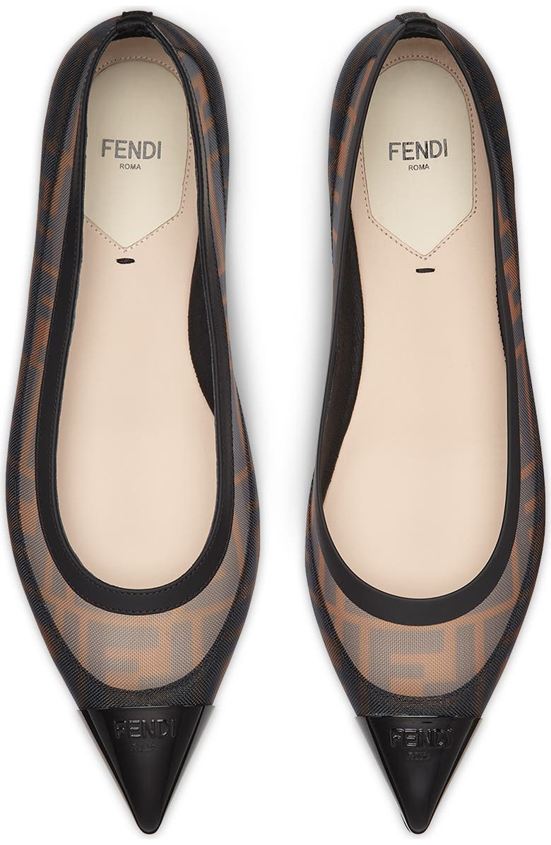 Fendi Colibri Pointed Toe Ballet Flat, Alternate, color, Tabacco/ Nero