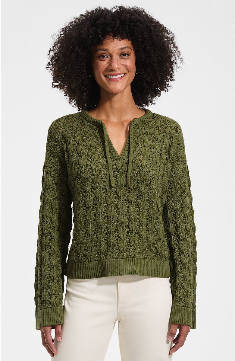 Lands' End Drifter Tie Notch Neck Sweater, Main, color, Artichoke