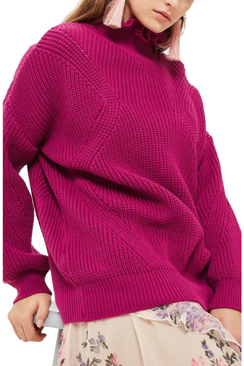 Frill Neck Sweater, Main, color, BRIGHT PINK