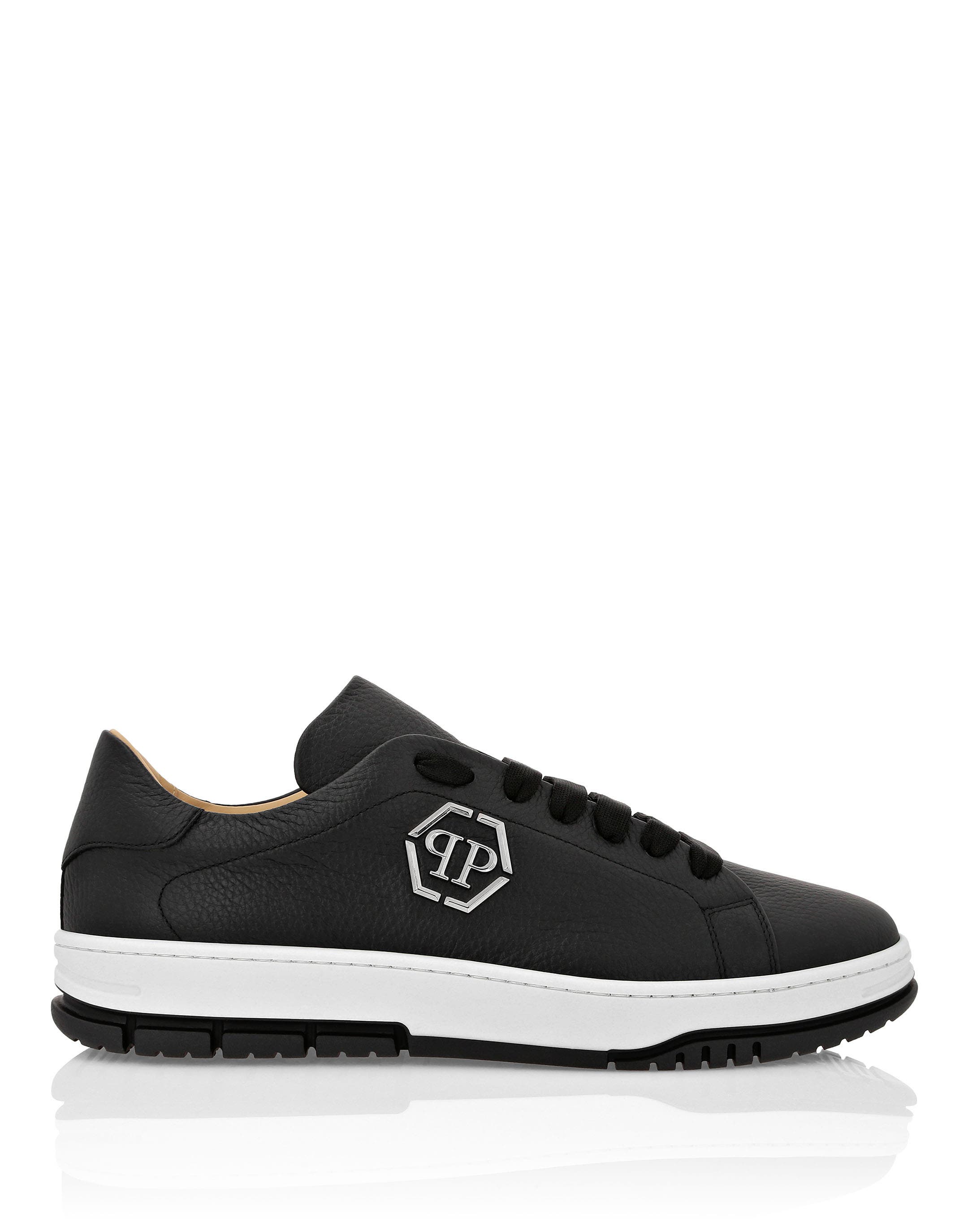 Leather Lo-Top Sneakers Hexagon Luxe Unisex, Alternate, color, black