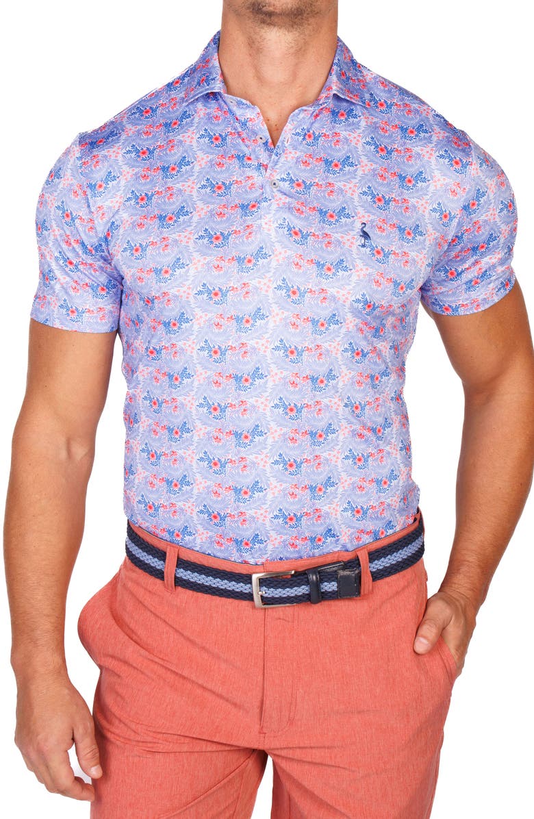 TailorByrd Nautical Bloom Performance Golf Polo, Alternate, color, Blue Multi