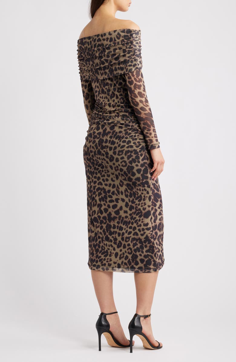 ICHI Ihparda Leopard Print Off the Shoulder Midi Dress, Alternate, color, Leopard