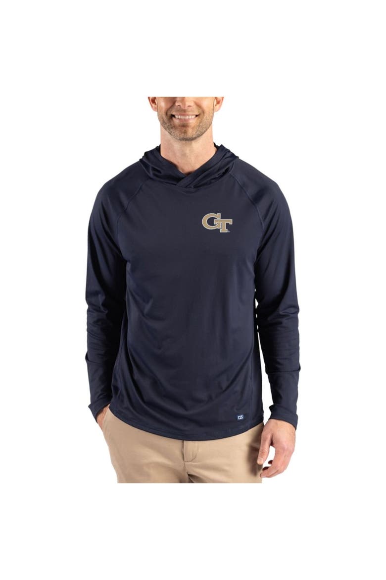Men's Cutter & Buck Navy Georgia Tech Yellow Jackets Prospect Recycled Featherlight Stretch Hoodie, Main, color, Navy