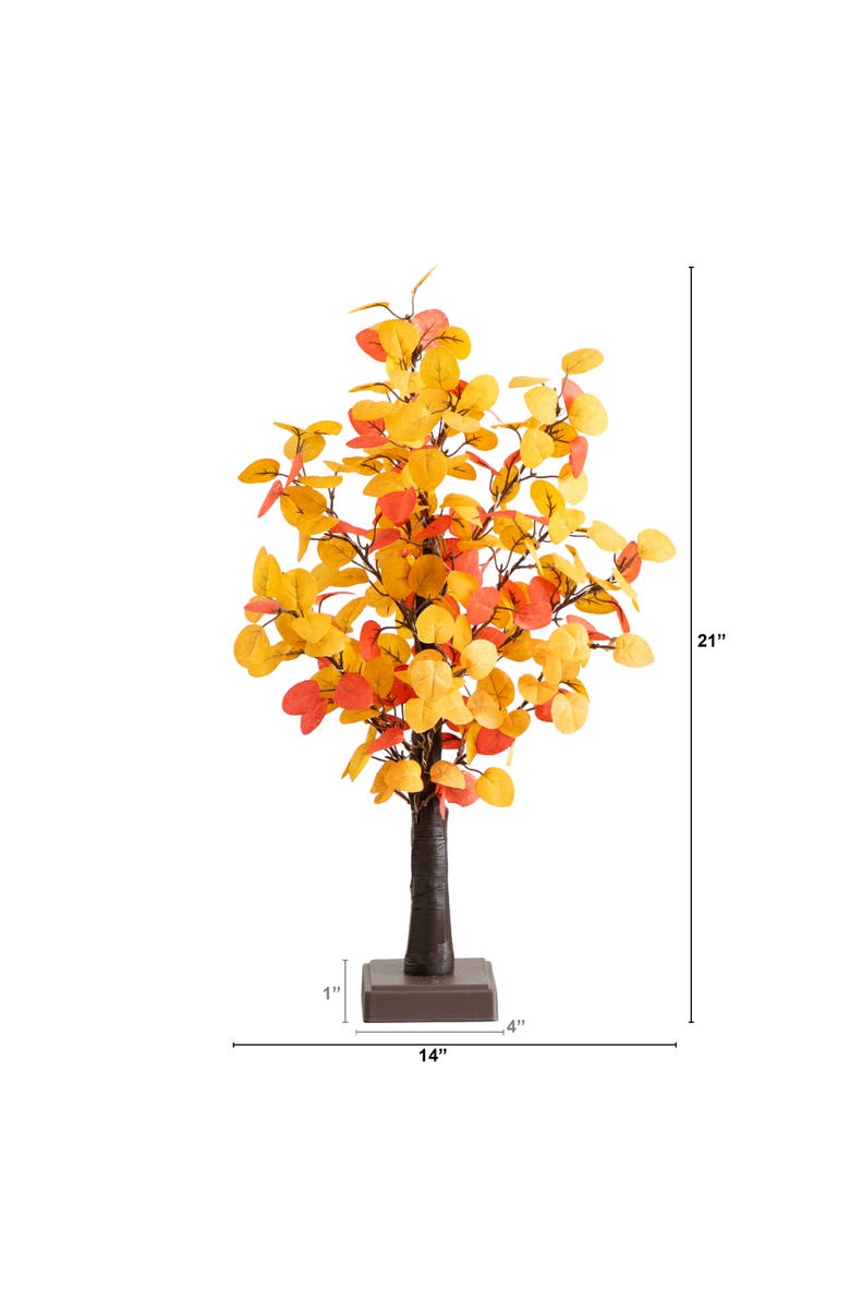 NEARLY NATURAL 21-in Pre-Lit Bright Autumn Eucalyptus Artificial Fall Tree with 50 Warm White LED Lights and Detachable Base, Alternate, color, Orange