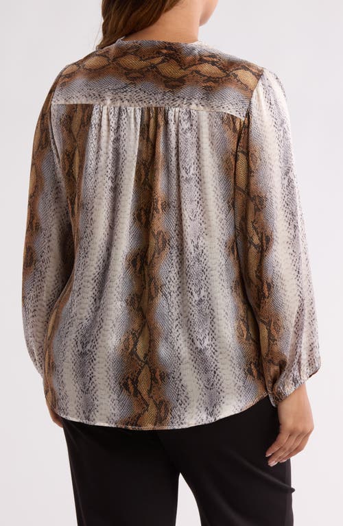 T Tahari Long Sleeve Faux Wrap Blouse In Brown