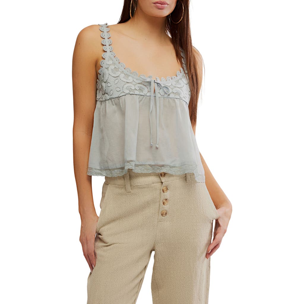 Free People Stevie Lace Accent Cotton Camisole In Gray