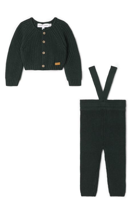 Rib Knit Overall and Cardigan Set