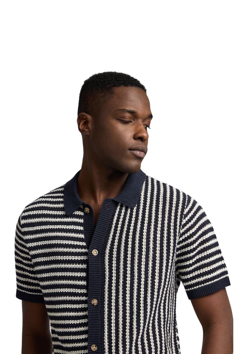 Knit Linen Button Up Short Sleeve, Alternate, color, Midnight/Egret
