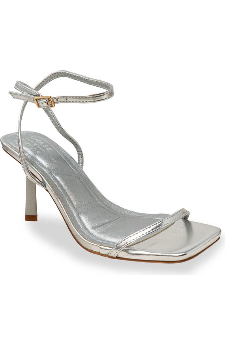 CHASE AND CHLOE Richie Ankle Strap Sandal, Main, color, Silver Metallic
