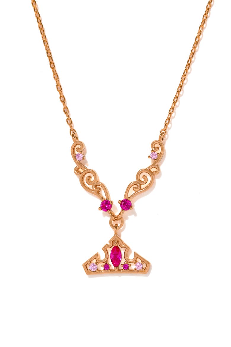 Disney Aurora Crown Pendant Necklace, Main, color, GOLD