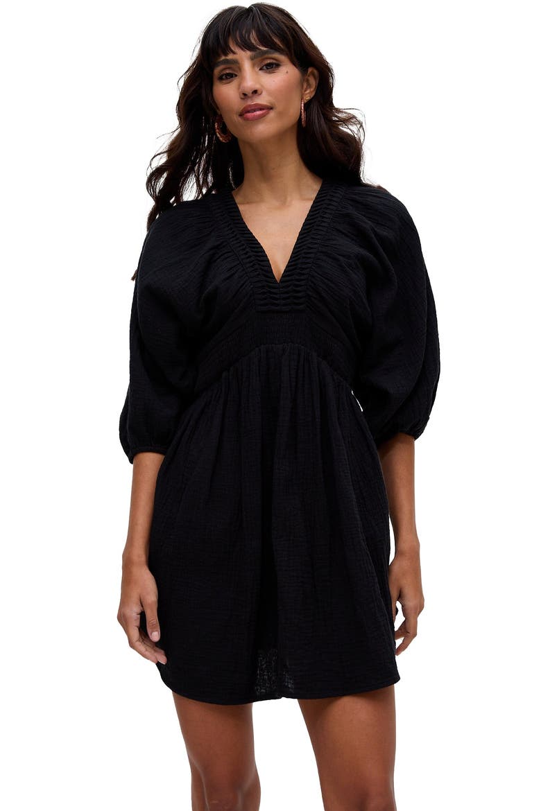 Soipoi Ruched V-Neck Midi Dress, Main, color, Black