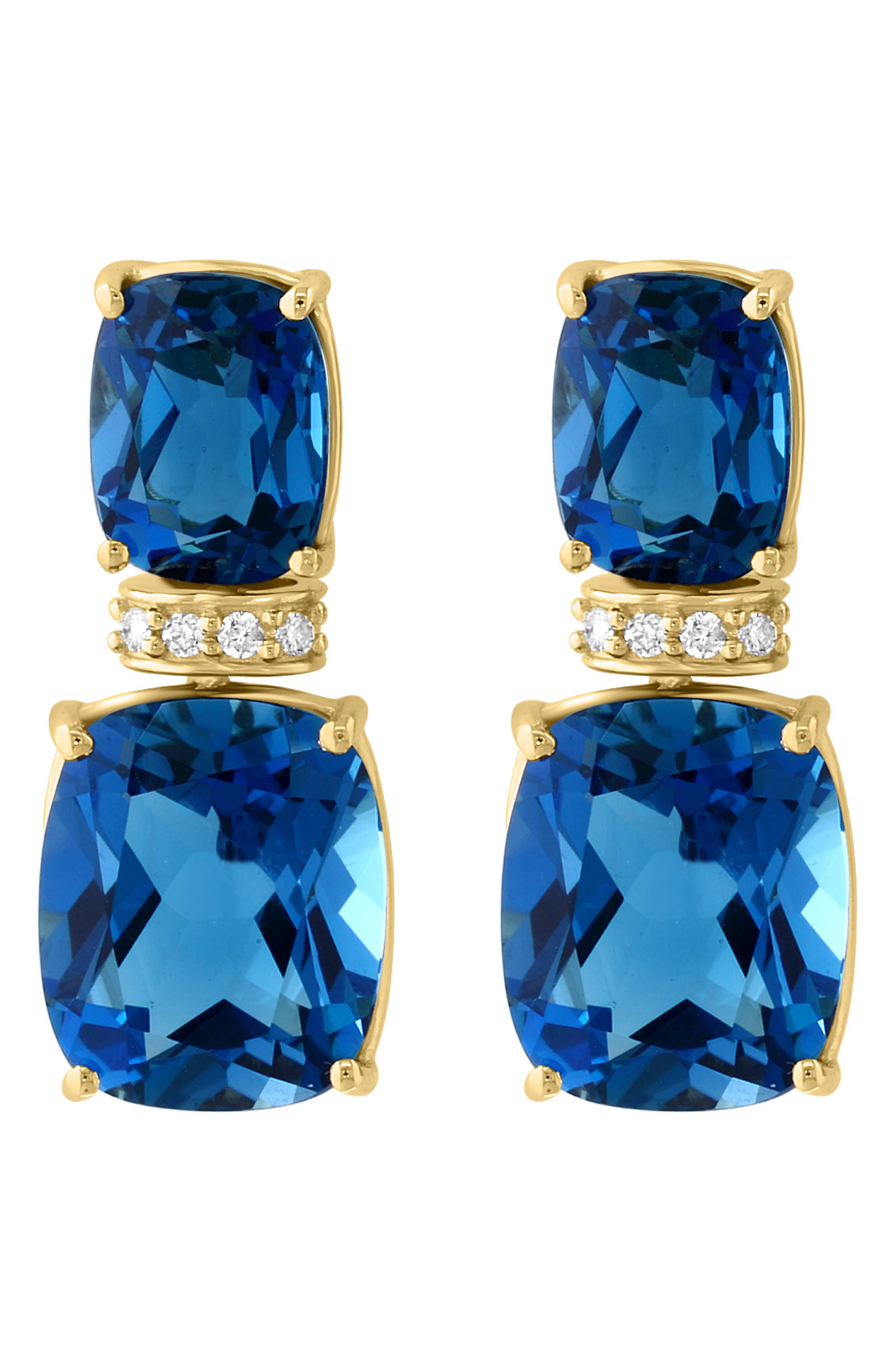 EFFY 14K Yellow Gold London Blue Topaz & Diamond Drop Earrings - 0.05ct ...