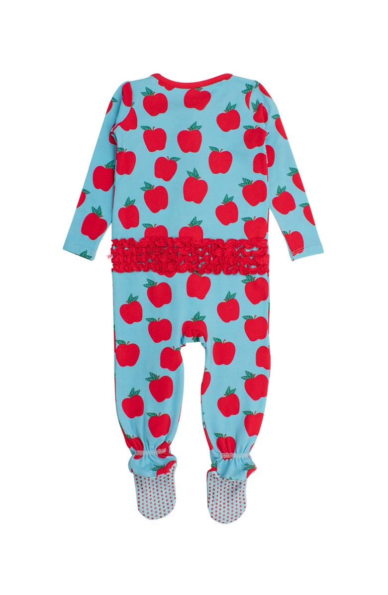 RuffleButts Baby Girls Modal Blend Ruffle One Piece Footie Pajamas, Alternate, color, Blue Apple Of My Eye