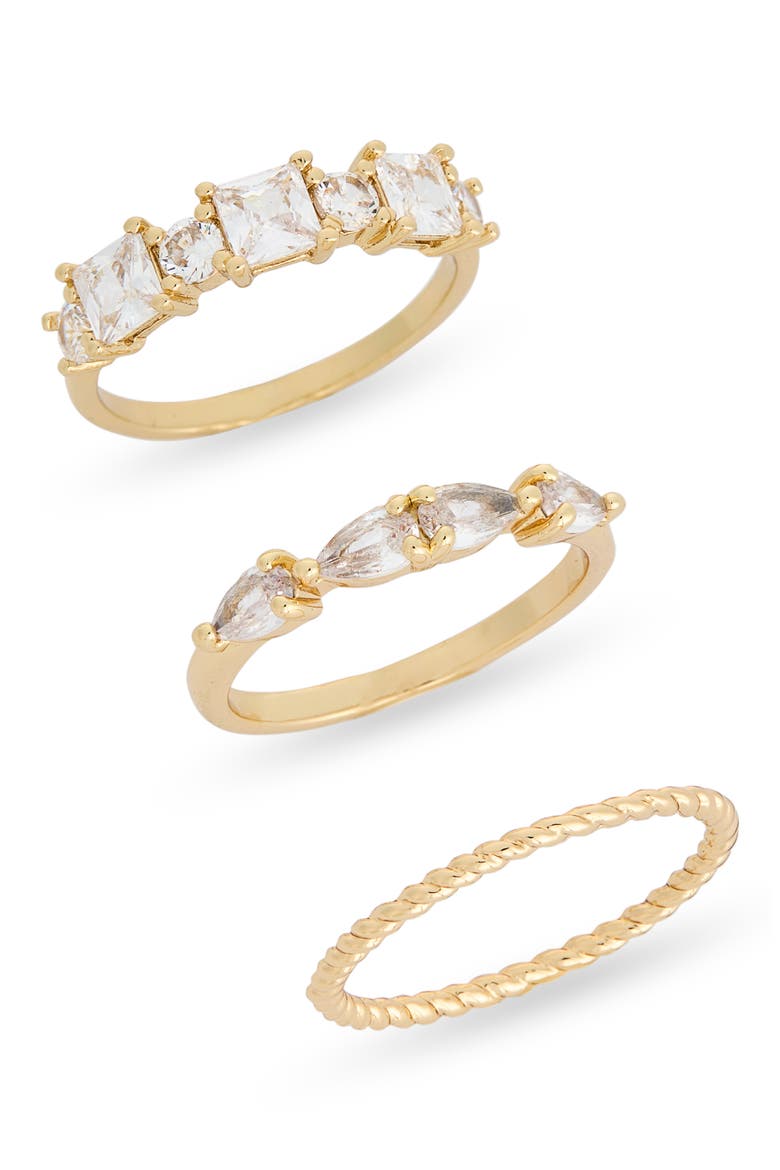 Set of 3 Cubic Zirconia Stackable Band Rings, Main, color, CLEAR- GOLD