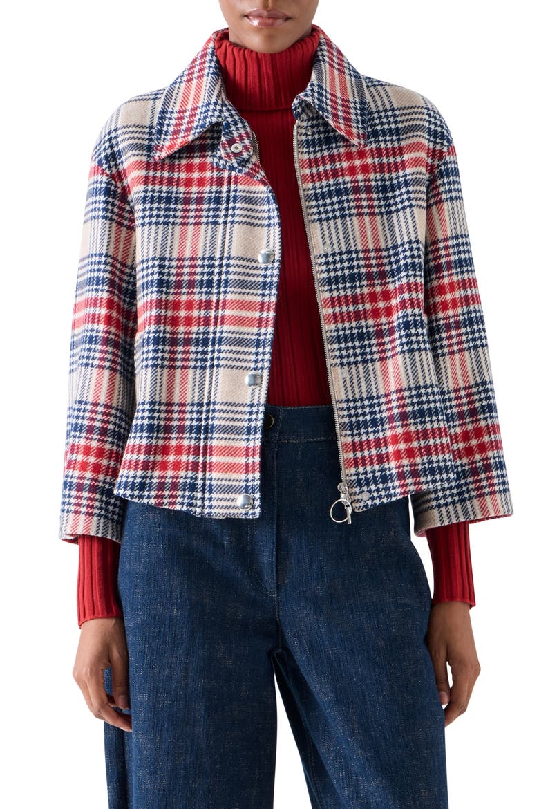 Plaid Tweed Crop Jacket, Main, color, CASHEW-MULTICOLOR