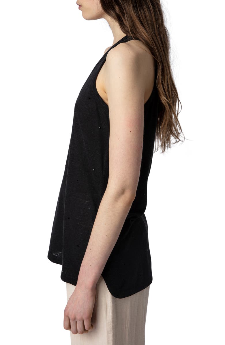 Zadig & Voltaire Samy Rhinestone Linen Blend Tank Top, Alternate, color, 