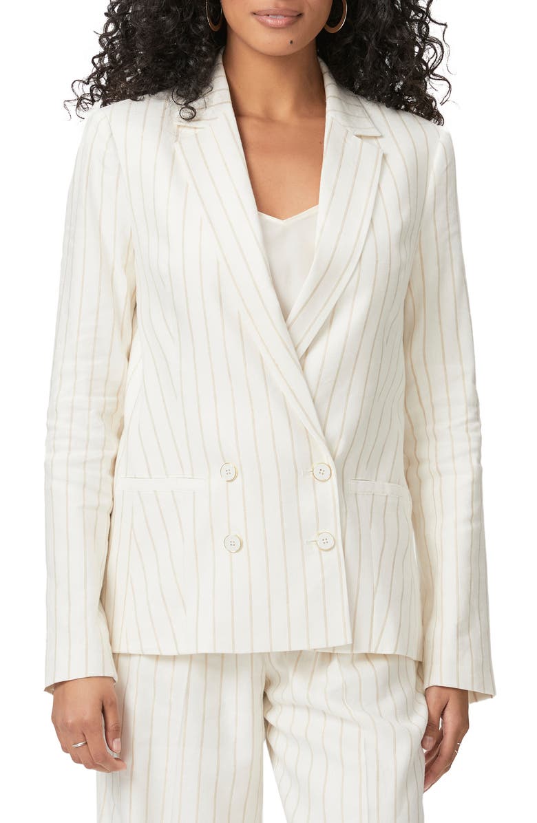 PAIGE Rosette Stripe Double Breasted Linen Blend Blazer, Main, color, Aftglo/Gld