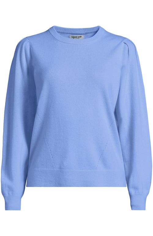 Lands' End Cashmere Puff Sleeve Crew Neck Sweater In Blue