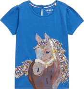 Mini Boden Kids' Embroidered Horse Appliqué Puff Sleeve Top