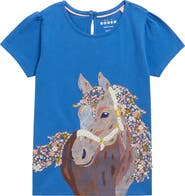 Mini Boden Kids' Embroidered Horse Appliqué Puff Sleeve Top