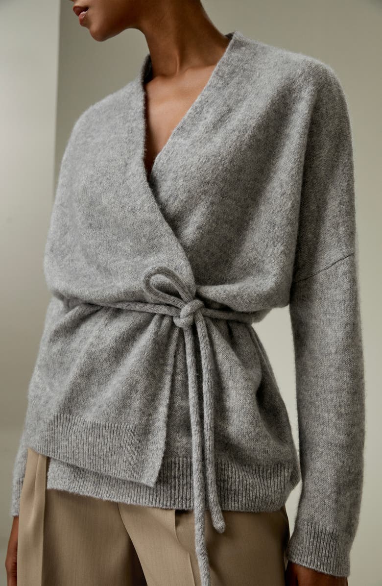 Lilysilk Women's Lounge Wrap Wool Knit Cardigan, Alternate, color, Mixed Gray