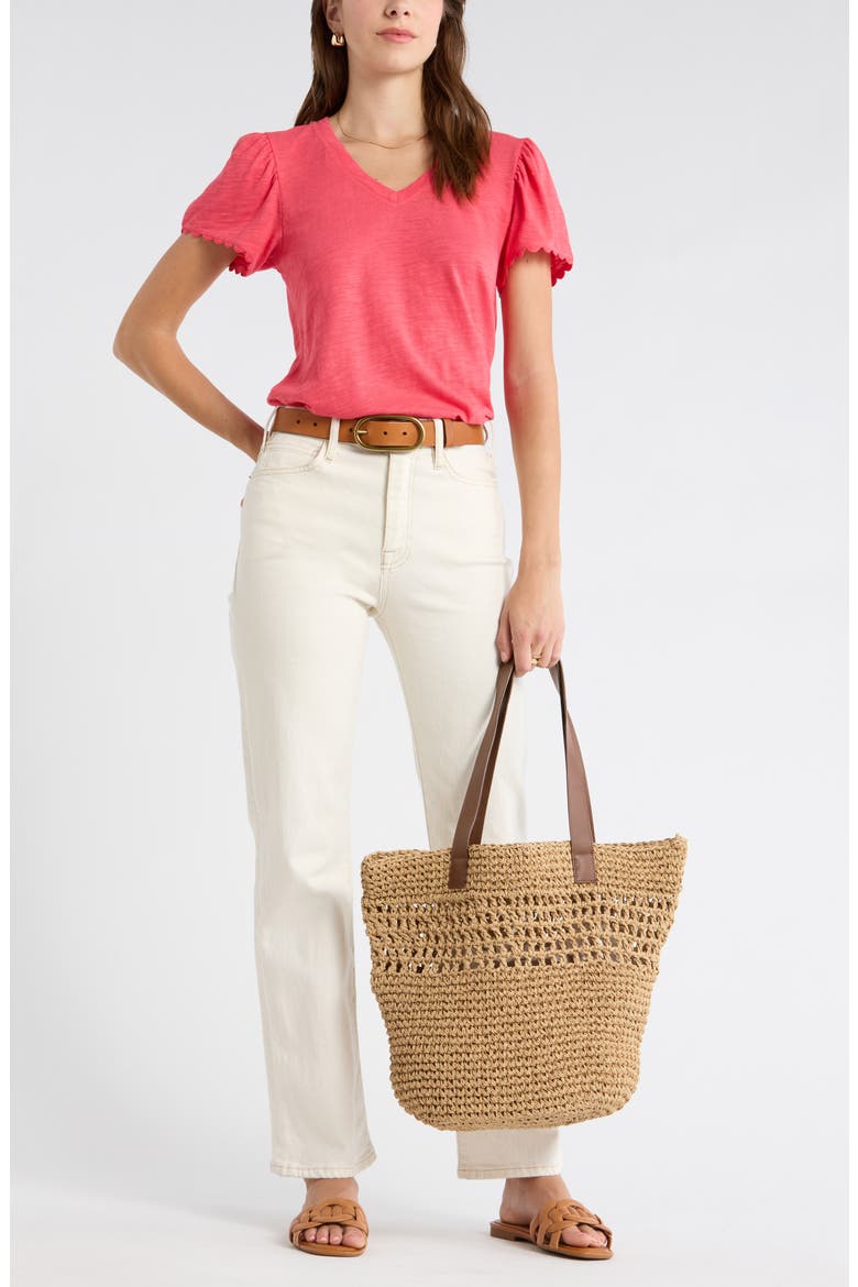 Scallop Trim T-Shirt, Main, color, RED GERANIUM