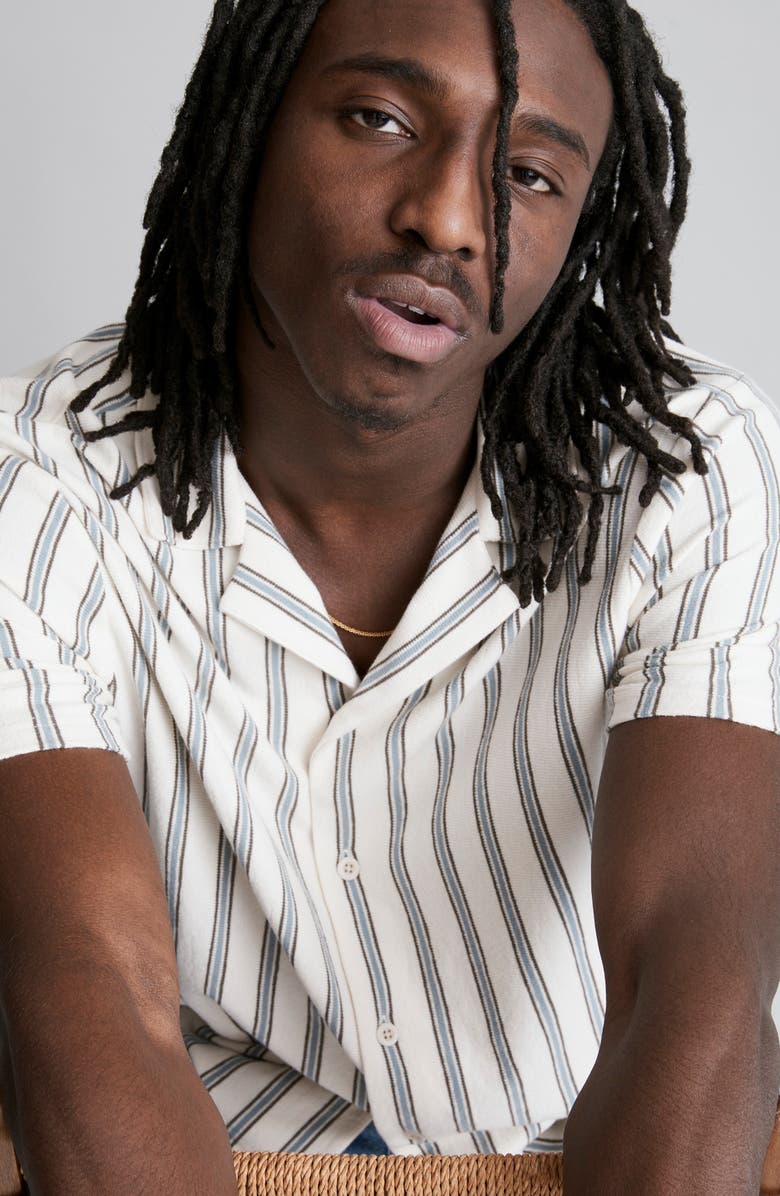 Madewell Stripe Textured Easy Short Sleeve Knit Button-Up Shirt, Alternate, color,